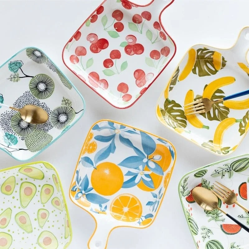 DANNY HOME Fruit Print Ceramic Serving Dish – Elegant Tableware for Serving Fruits & Snacks