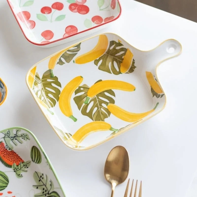 DANNY HOME Fruit Print Ceramic Serving Dish – Elegant Tableware for Serving Fruits & Snacks