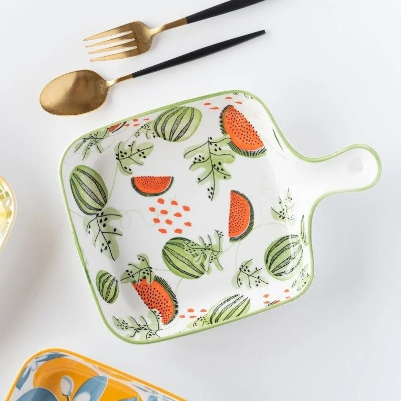DANNY HOME Fruit Print Ceramic Serving Dish – Elegant Tableware for Serving Fruits & Snacks