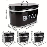 Set Of 4 Bread Bin And Canister Set, Vintage Style Storage Jars, Coffee And Sugar Metal Container, Airtight Storage Box For Bread