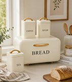Set of 4 Nordic Bread Box & Canister Set, Modern Kitchen Bread Storage Set, Vintage Style Bread Storage Set, Home Essentials Bread Bin Set