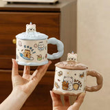 Cute Ceramic Mug With Cat Lid, Cartoon Animal Shape Tea Cup, Puppy Kitten Coffee Cup, Household Breakfast Juice Tea Cute Mug (1 Pc)