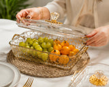 3pcs Luxury Glass Serving Dish Set, Decorative Covered Glass Dish Set