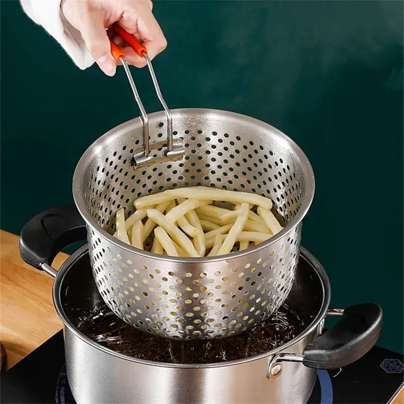 Stainless Steel Cooking Steamer With Handle, Kitchen Pot Pressure Cooker, Anti-scald Steamer Basket, Multifunctional Fruit Vegetable Washing Basket, Deep Fryer Pot Strainer