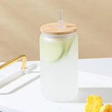 Bubble Tea Cup, 500ml Glass Mug With Bamboo Glass And Straw, Multipurpose Iced Coffee Cute Tumbler Cup for Cocktail, Party Beverage Cup, Portable Glass Water Cup with Straw Lid, Household Borosilicate Straw Glass