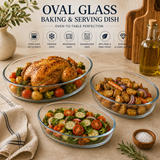 Delisoga Oval Glass Baking & Serving Dish | Clear Oven-to-Table Roaster for Baking, Roasting & Serving
