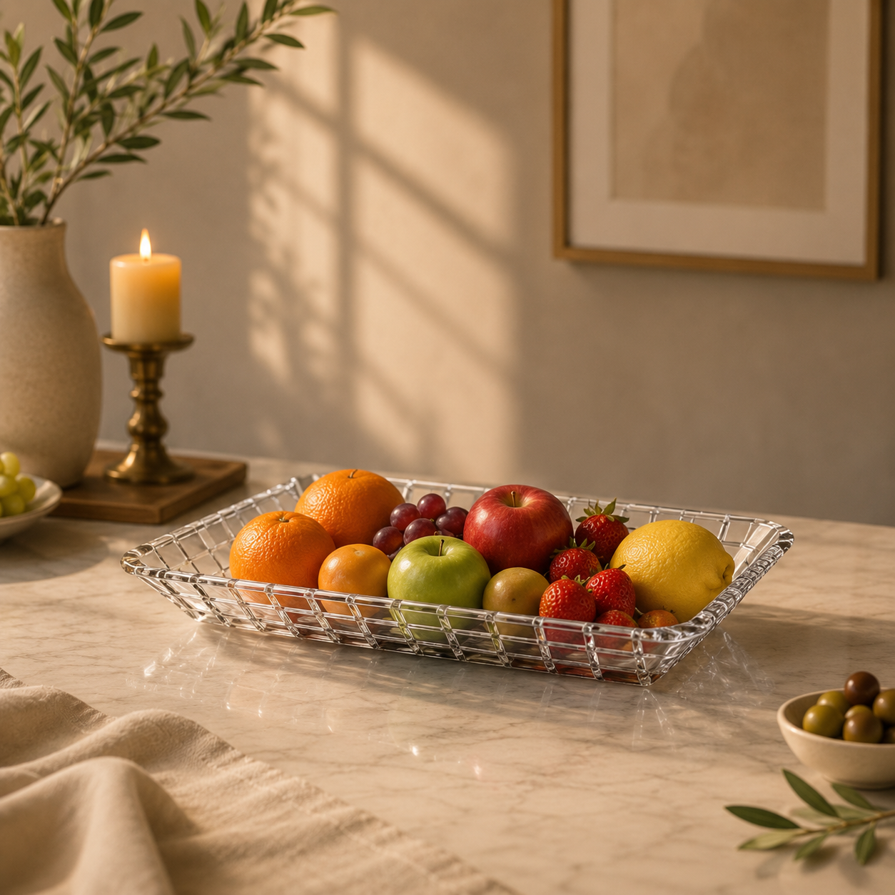 DELISOGA Rectangular Glass Serving Dish | Crystal-Cut Serving Tray for Snacks, Desserts, Fruits & Table Serving