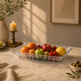 DELISOGA Rectangular Glass Serving Dish | Crystal-Cut Serving Tray for Snacks, Desserts, Fruits & Table Serving