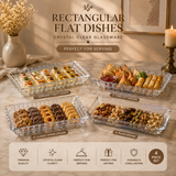 DELISOGA Rectangular Glass Serving Dish | Crystal-Cut Serving Tray for Snacks, Desserts, Fruits & Table Serving