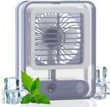 Mini Desktop Air Cooler Fan with Mist Spray & LED Light – Rechargeable USB Cooling Fan