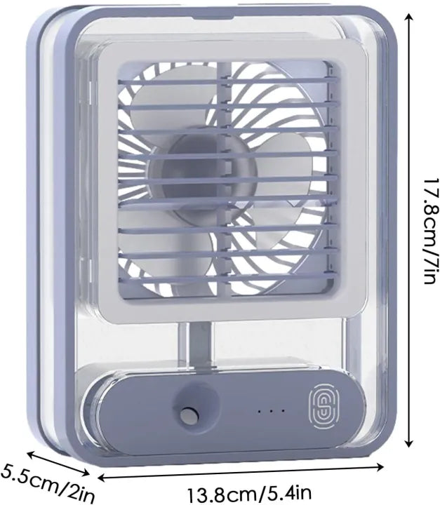 Mini Desktop Air Cooler Fan with Mist Spray & LED Light – Rechargeable USB Cooling Fan