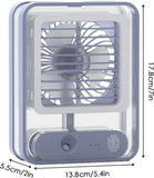 Mini Desktop Air Cooler Fan with Mist Spray & LED Light – Rechargeable USB Cooling Fan
