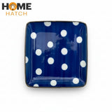 DANNY HOME Square Ceramic Dinner Plate  Blue Polka Dot Design
