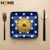 DANNY HOME Square Ceramic Dinner Plate  Blue Polka Dot Design