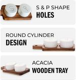 Danny Home Ceramic Salt & Pepper Shaker Set with Acacia Wooden Tray
