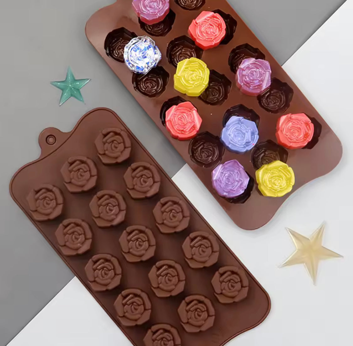 Flowers Shaped Silicone Chocolate Mold, Cake Decoration Tool, Reusable Rose Flower Chocolate Mold