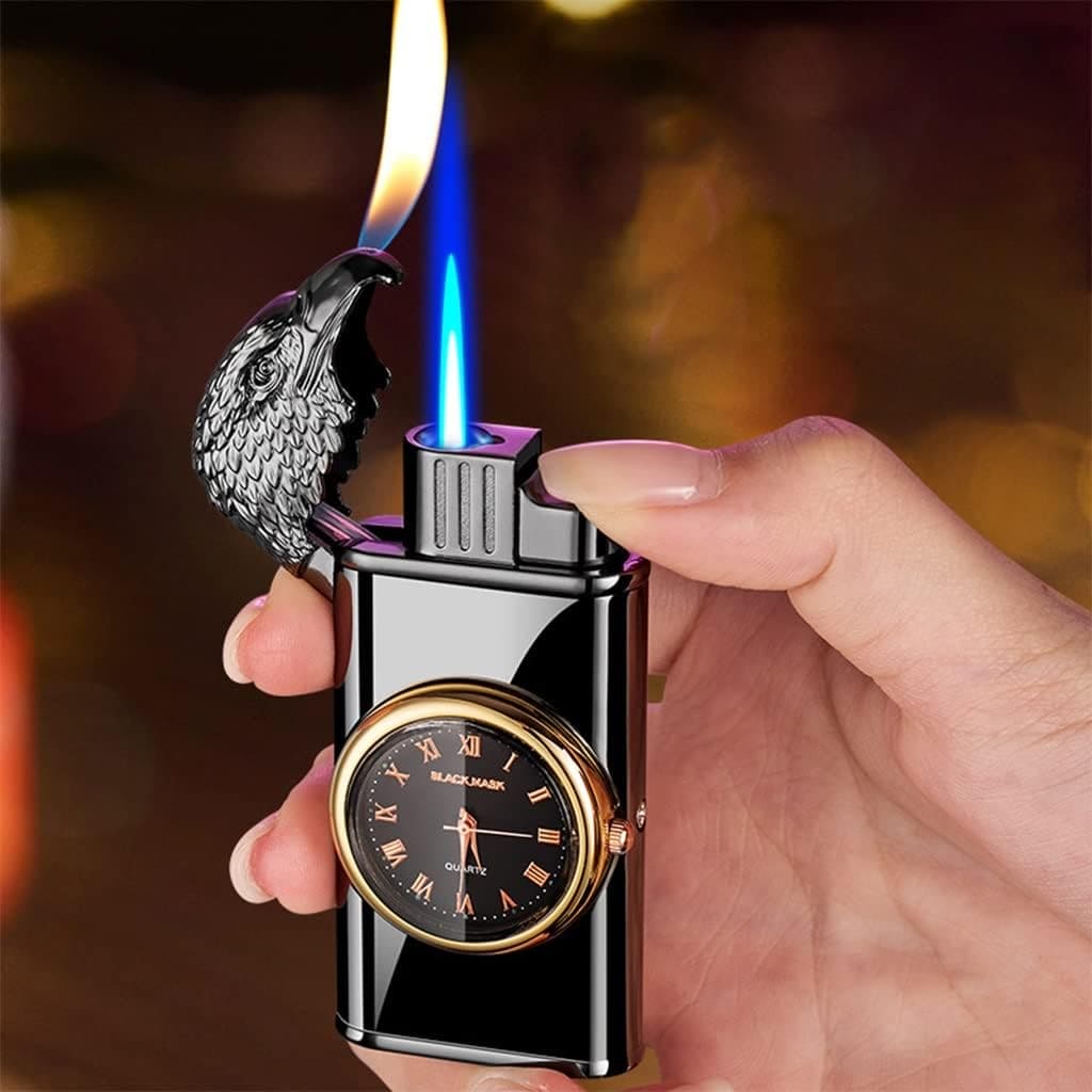 Eagle Head Double Flame Lighter, Metal Torch Turbo Double Fire Lighter, Kitchen Outdoor Portable Barbecue Camping Cigar Lighter, Windproof inflatable Lighter, Refillable Windproof Straight Flame Lighter