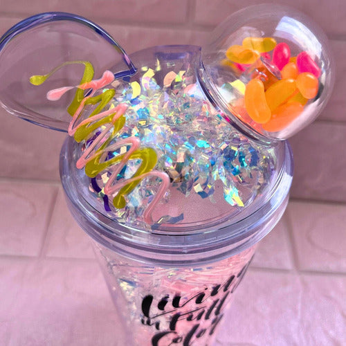 450ml Cute Creative Drinking Water Cup, Premium Plastic Glitter Water Sipper, Girls Fancy Water Cup With Straw