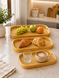 3pcs Bamboo Serving Tray Set,     Bamboo Serving & Display Tray Set,     Woven Design Bamboo Serving Trays, Natural Bamboo Breakfast & Serving Tray Set