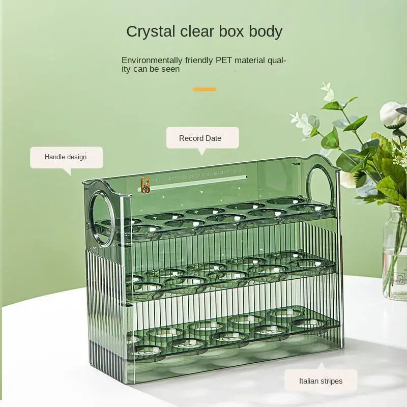 Acrylic Egg Organizer, 30 Grids Egg Storage Box, Egg Fresh Keeping Case, Multi Layer Egg Tray Organizer, Creative Flip Egg Box,  3 Layer Flip Fridge Egg Tray Container, Kitchen Countertop Fresh Egg Storage Container, Folding Egg Tray