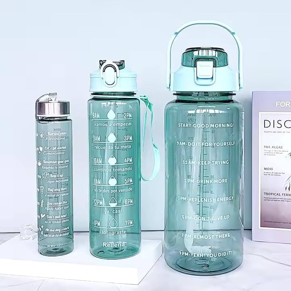 Pack Of 3 Transparent  Motivational Water Bottle, Large Capacity Water Bottle, Sports Water Bottle, Transparent Refillable Leakproof Water Bottle