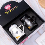 Mr Mrs Mug With Globe Lid, 500ml Large Capacity Couple Mug, Ceramic Coffee With Snow Ball Cap
