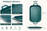 Ceramic Baking And Serving Tray, Deep Ceramic Baking Dish with Side Handles, Heavy Duty Ceramic Baking Tray with Raised Grill Ridges
