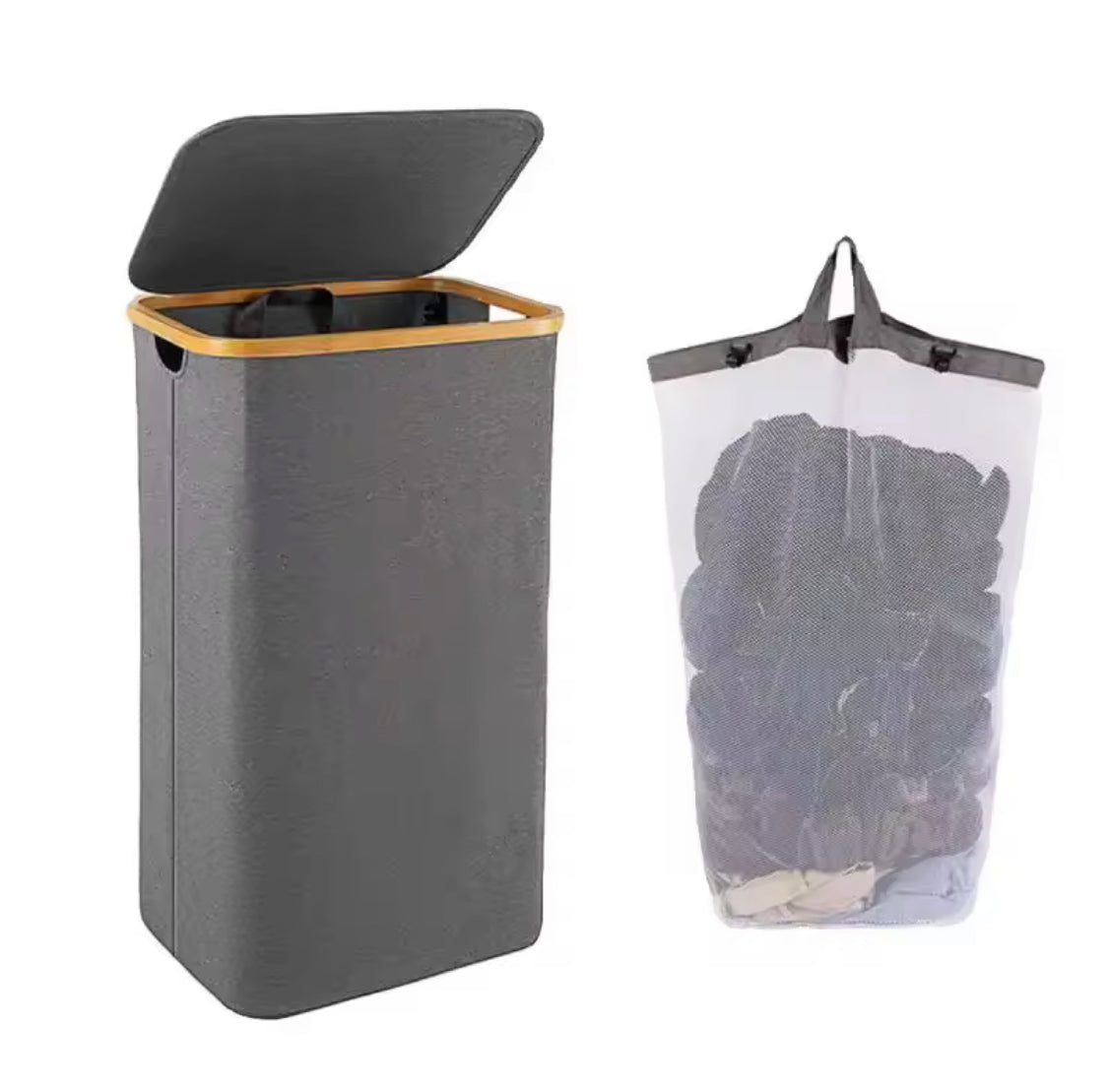 Foldable Laundry Basket With Lid, Bamboo Laundry Basket With Inner Bag, Bedroom Storage Box, Bathroom Dirty Clothes Basket