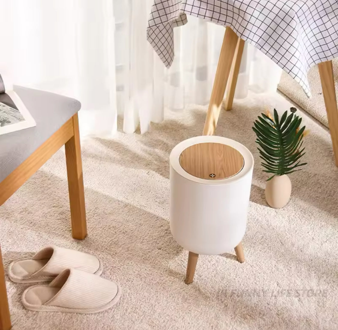 Wooden Pattern Trash Can, Creative Kitchen Dust Bin With Press Cover, Living Room Toilet Garbage Container, Foot Imitation Wood Rubbish Can, Bathroom Kitchen Garbage Bucket