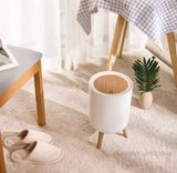 Wooden Pattern Trash Can, Creative Kitchen Dust Bin With Press Cover, Living Room Toilet Garbage Container, Foot Imitation Wood Rubbish Can, Bathroom Kitchen Garbage Bucket