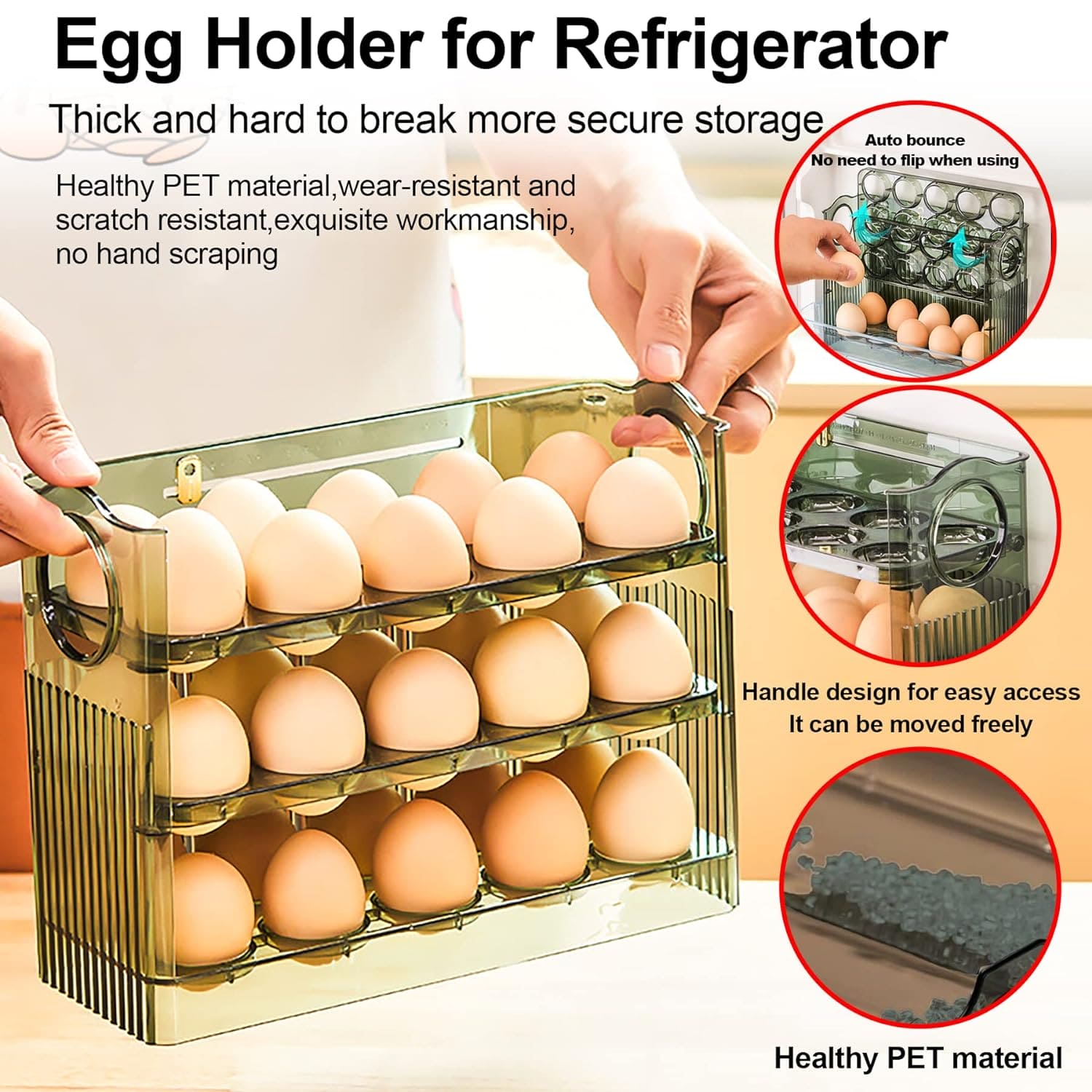 Acrylic Egg Organizer, 30 Grids Egg Storage Box, Egg Fresh Keeping Case, Multi Layer Egg Tray Organizer, Creative Flip Egg Box,  3 Layer Flip Fridge Egg Tray Container, Kitchen Countertop Fresh Egg Storage Container, Folding Egg Tray