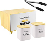 Wooden Bread Box And Tea Coffee Storage Set, Multipurpose Bread Storage Canister Set, Kitchen Bread Box Storage Set, Kitchen Counter Bread Box Organizer