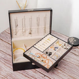 Double Layer Leather Jewellery Box, Earrings And Rings Storage Organizer, Portable Jewellery Box For Necklaces, Travel Jewelry Box Organizer with Lock, Travel Jewelry Leather Display Storage Case