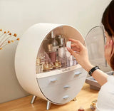 Oval Shape Cosmetic Organizer With Drawer, Makeup Sundries Storage Organizer, Cosmetic Display Case, Dust Proof Storage Rack