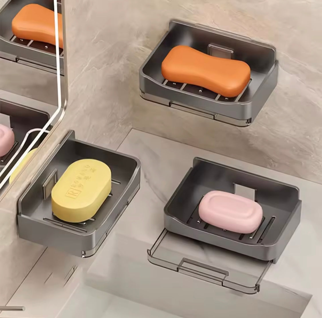 Creative Wall Mounted Soap Holder, Self Adhesive Punch Free Soap Box, Drainage Waterproof Soap Storage Tray, Bathroom Soap Holder Tray