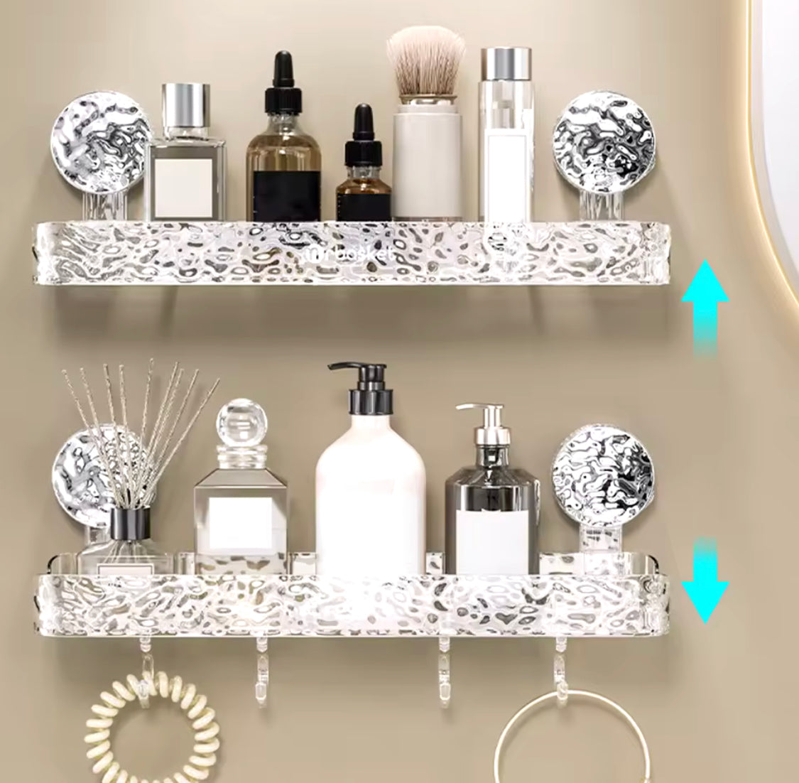 Suction Cup Bathroom Shelf, Wall Mounted Bathroom Storage Organizer, Transparent Bathroom Storage Rack