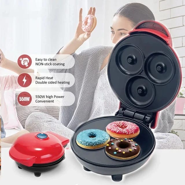 3 Hole Donut Machine, Non Stick Coated Doughnut Machine, 220V Mini Donut Makers For Children Kid, Household Electric Donut Maker, Electric Frying Pan Biscuit Hot Cake Maker