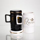 King Queen Mugs With Mirror Lid, Ceramic Coffee Mug