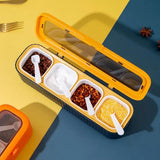 Luxury Four Grid Spice Dispenser, Household Flip with Spoon Spice Box, Seasoning Storage Container for Spice, Salt Sugar Plastic Condiment Jars with Spoons Lid, Kitchen Organization Containers with Cover and Spoon, Household Kitchen Seasoning Bottles