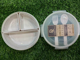Partition Lunch Box, Reheatable Food Box, Plastic Divided Food Storage With Spoon, Portable Food Grade Plastic Lunch Box, Plastic Partition Bento Box with Lid, 820ml Round Shape Detachable Bento Box