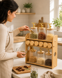 12pcs Wooden Spice Jar Organizer, Decorative Glass Canister Set, Luxury Wooden Spice Rack, Nordic Deer Spice Organizer