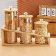 Set Of 3 Elegant Canister Set, Glass Jar Set With Wooden Stand, Airtight Dry Food Glass Jar With Bamboo Lid