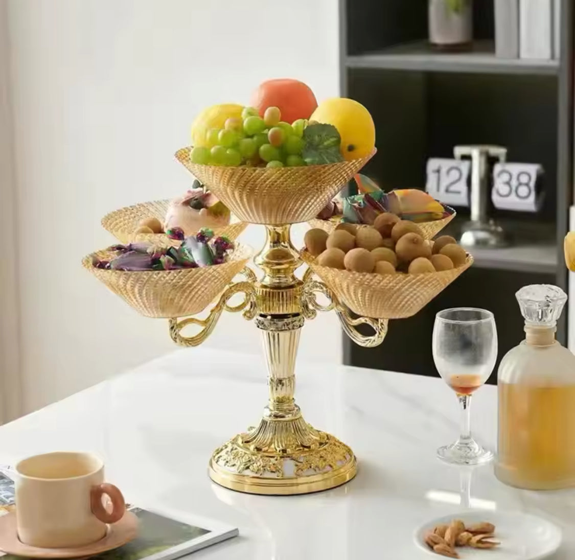 Vintage Style Luxury Rotating Fruit Tray, Rotating Snack Serving Tray, Snack Dried Fruit Plate, Fruit Tray Serving Tray With Stand