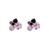 Crystal Purple Flower Beads Stud Earrings, Small Simple Earrings, Purple Floral Design Studs Earrings, Jewellery Accessories