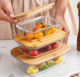 Set of 3 High Borosilicate Glass Bamboo Lunch Box, Heat Resistant Food Storage Containers With Lid, Food Storage Containers