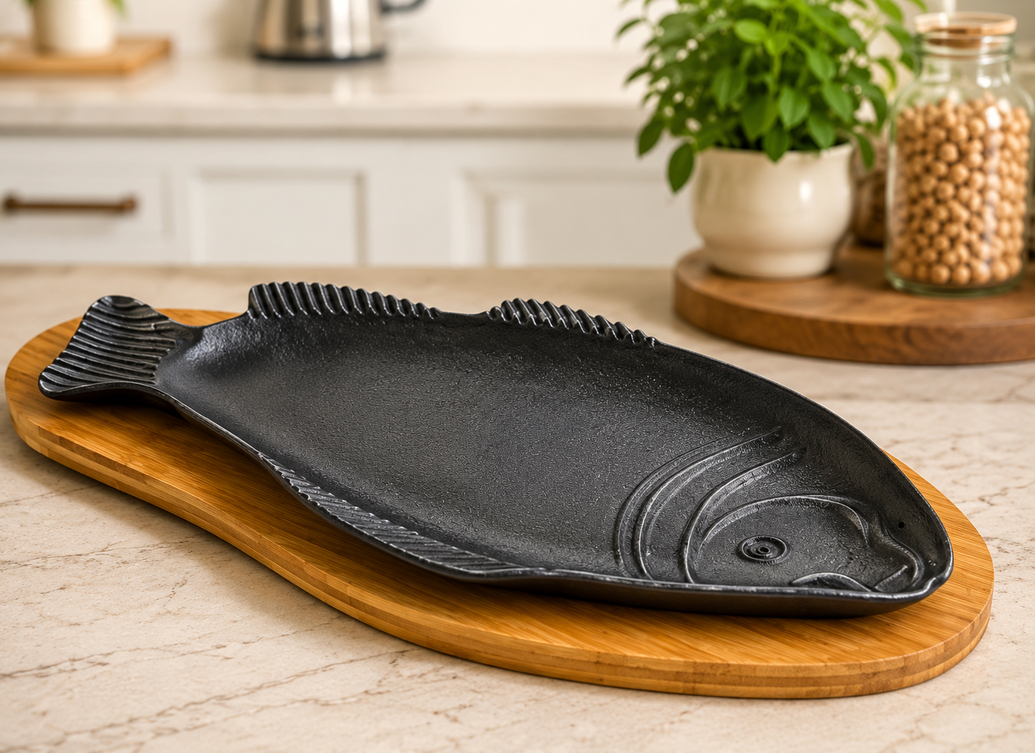 Wooden Seafood Serving Platter, Fish Shape Wooden Serving Platter, Elegant Seafood Serving Platter with Wooden Base