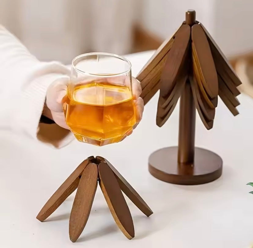 Expandable Tree Shape Pot Stand, Tree Design Wooden Trivet,     Foldable Wooden Heating Pad,     Heat Resistant Wooden Pot Stand,     Blossom Wooden Trivet