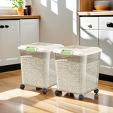 Rice Barrel with Wheels, Transparent Rice Sealed Storage Organizer, Rice Sieve Colander Basket