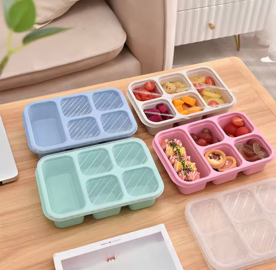 5 Compartment Lunch Box With Transparent Lid, Heat Resistant Leak Proof Fruit Box, Durable Bento Lunch Box, Meal Prep Organizer