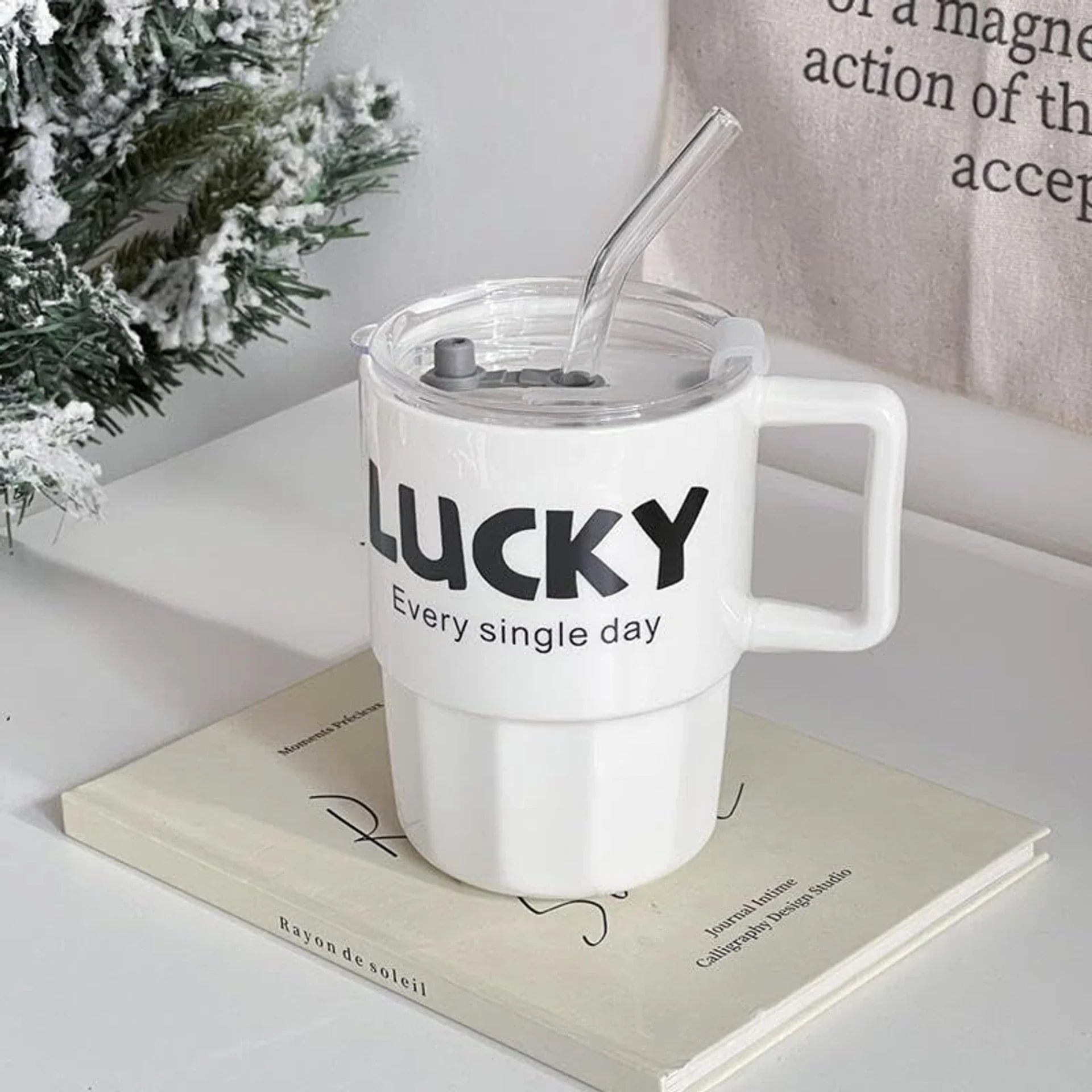 380ml Insulated Cup With Straw, Vacuum Insulated Coffee Mug with Straw, Double Wall Vacuum Tumbler, Stainless Steel Coffee Tumbler